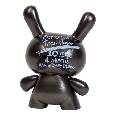 10th Anniversary Dunny - Black figure, produced by Kidrobot. Back view.