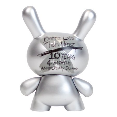 10th Anniversary Dunny - Silver figure, produced by Kidrobot. Back view.
