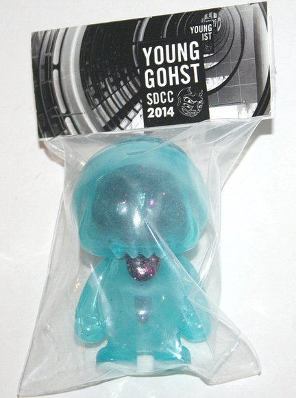 2014 SDCC Blue / GID Marbled figure by Ferg X Grody Shogun, produced by Lulubell Toys. Packaging.