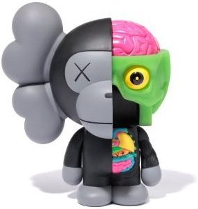 Dissected Milo - Black figure by Kaws X Bape, produced by Medicom Toy. Front view.