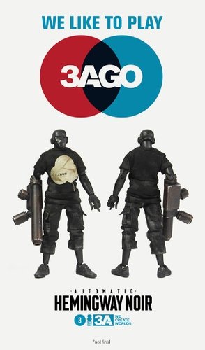 3AGO - Automatic Hemingway Noir figure by Ashley Wood, produced by Threea. Front view.