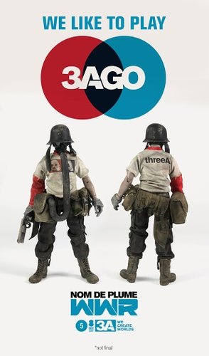 3AGO - Nom De Plume figure by Ashley Wood, produced by Threea. Front view.