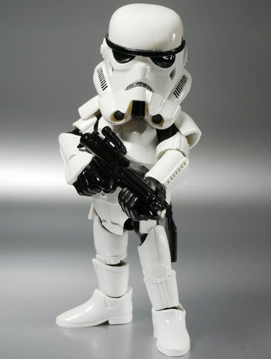 Hybrid Metal Figuration #005 - Stormtrooper figure by Lucasfilm Ltd., produced by Herocross. Front view.