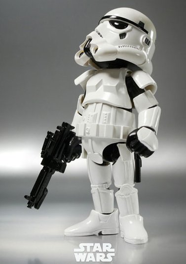 Hybrid Metal Figuration #005 - Stormtrooper figure by Lucasfilm Ltd., produced by Herocross. Side view.