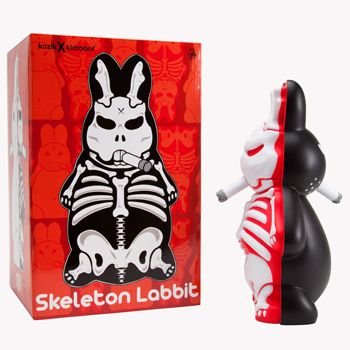 Skeleton Labbit - Somethings Under The Bed Ed. figure by Frank Kozik, produced by Kidrobot. Packaging.