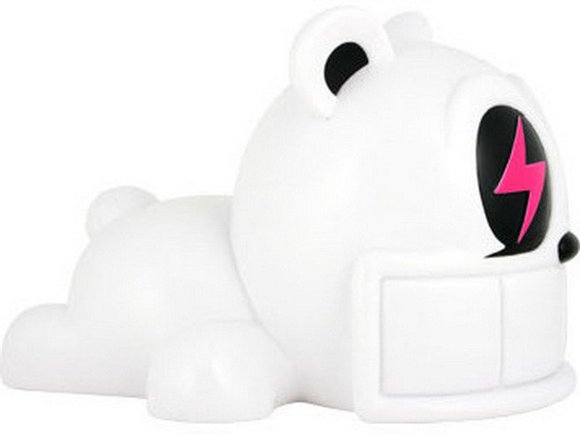 Reach Bear - White figure by Reach, produced by Kidrobot. Side view.