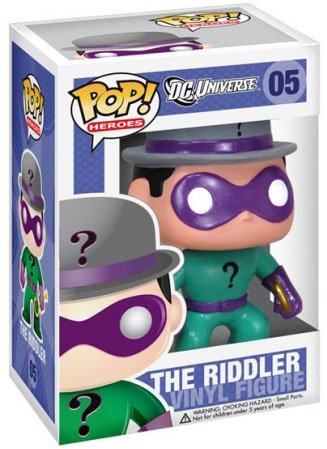POP! Heroes - The Riddler figure by Dc Comics, produced by Funko. Packaging.