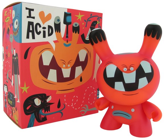 Acid Head Dunny figure by Tim Biskup, produced by Kidrobot. Packaging.