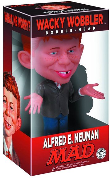 Alfred E. Neuman figure, produced by Funko. Packaging.