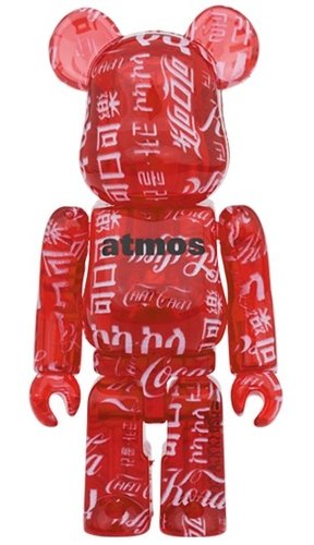atmos × Coca-Cola CLEAR RED BE@RBRICK 100% figure, produced by Medicom Toy. Front view.