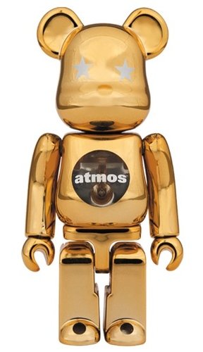 atmos GOLD CHROME BE@RBRICK 100% figure, produced by Medicom Toy. Front view.