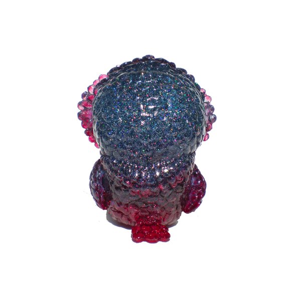 Baby Owl - Blue / Red Glitter figure by Kathleen Voigt. Back view.