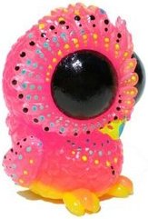 Baby Owl - Pink / Yellow GID figure by Kathleen Voigt. Side view.