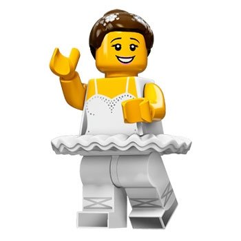 Ballerina figure by Lego, produced by Lego. Front view.