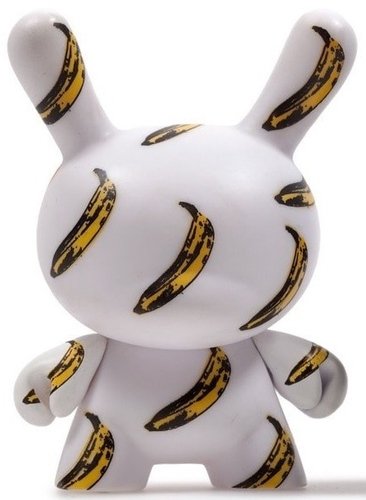 banana figure by Andy Warhol, produced by Kidrobot. Front view.