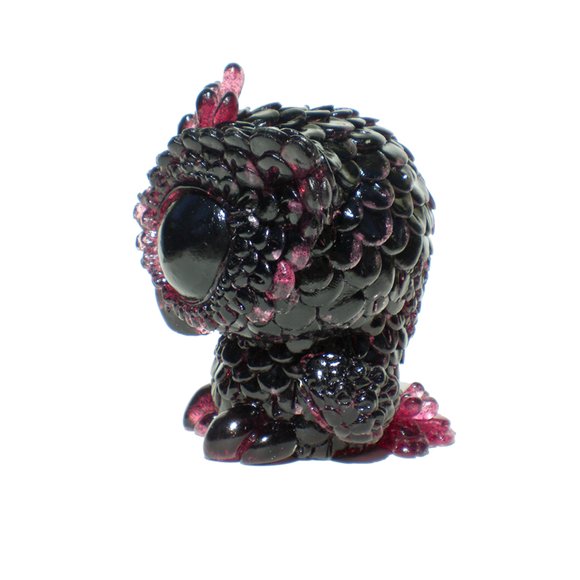 Biggy Owl - Wine Red figure by Kathleen Voigt. Side view.
