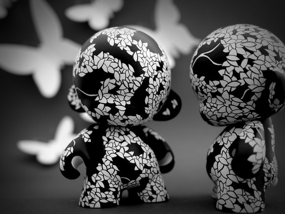 Black and White Jungle Munny figure by David Stevenson, produced by Kidrobot. Front view.