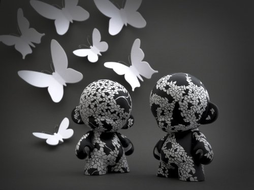 Black and White Jungle Munny figure by David Stevenson, produced by Kidrobot. Front view.