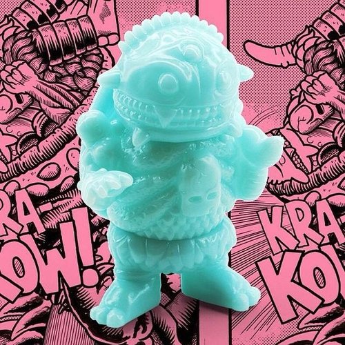 Blue GID Cheestryoer figure by Bad Teeth Comics X Double Haunt, produced by Unbox Industries. Front view.