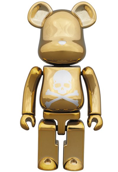 Chrome Gold Be@rbrick 200% figure by Mastermind Japan, produced by Medicom Toy X Bandai. Front view.