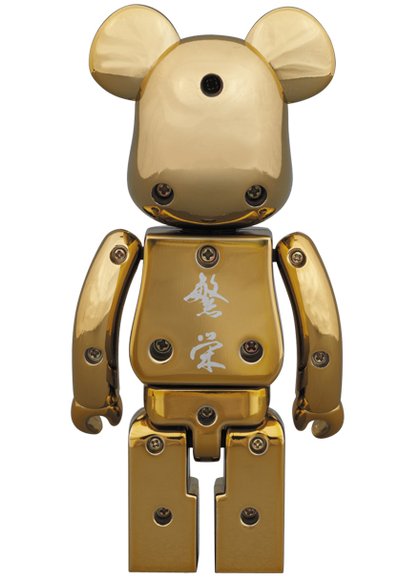 Chrome Gold Be@rbrick 200% figure by Mastermind Japan, produced by Medicom Toy X Bandai. Back view.