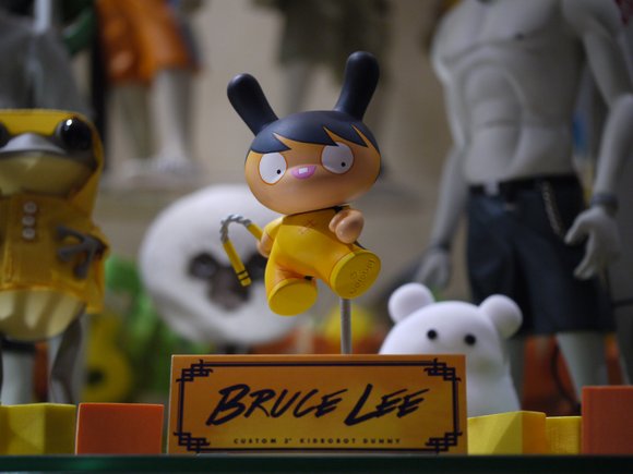 Bruce Lee Dunny figure by Dolly Oblong. Front view.