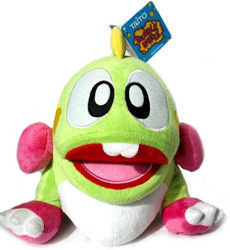 Bubble Bobble Bub figure by 1Up2Up, produced by Unbox Industries. Front view.