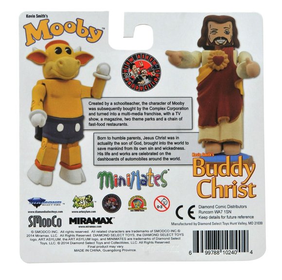 Buddy Christ & Mooby figure, produced by Diamond Select Toys. Back view.