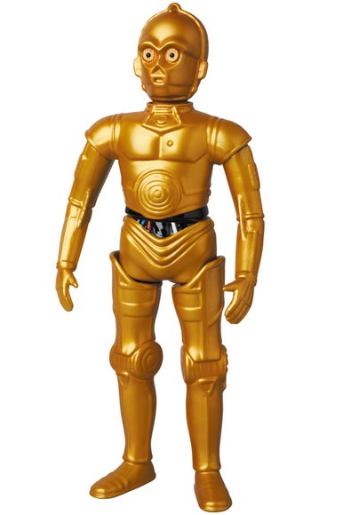 C-3PO Star Wars Vintage Sofubi figure by Lucasfilm Ltd., produced by Medicom Toy. Front view.