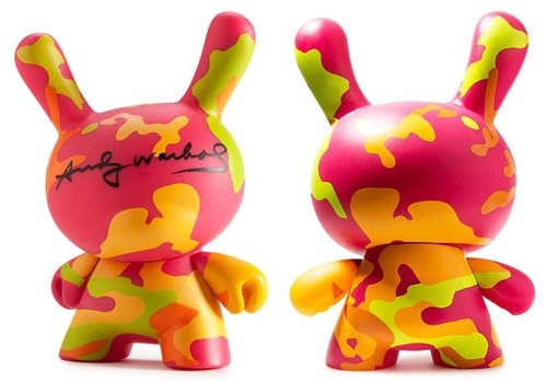 Camouflage 409 Dunny figure by The Andy Warhol Foundation, produced by Kidrobot. Front view.