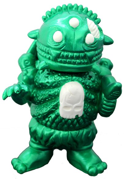 Cheestroyer - Battle Damaged GID - Green figure by Bad Teeth Comics X Double Haunt. Front view.