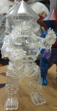 Clear Crystal Mecha - LB 14 figure by Brian Flynn, produced by Super7. Front view.