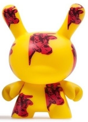 Cow figure by Andy Warhol, produced by Kidrobot. Front view.
