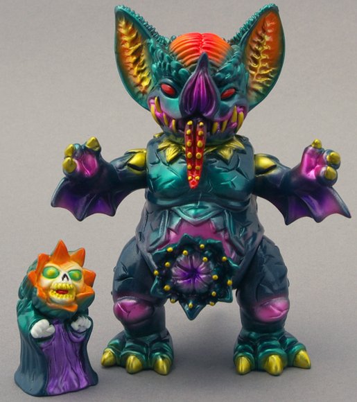 Dark Blue Mockbat figure by Paul Kaiju, produced by Paul Kaiju Toys. Front view.