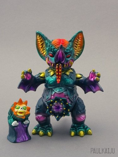 Dark Blue Mockbat figure by Paul Kaiju, produced by Paul Kaiju Toys. Front view.