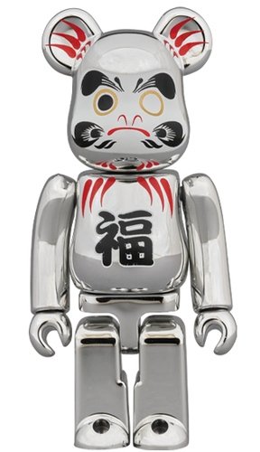 Daruma doll - Silver plating BE@RBRICK 100% figure, produced by Medicom Toy. Front view.