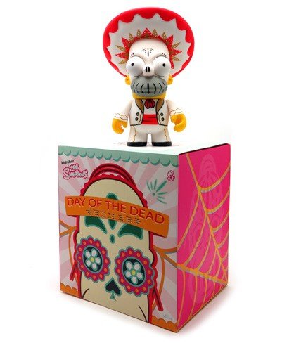 Day of the Dead Homer figure by Matt Groening, produced by Kidrobot. Packaging.