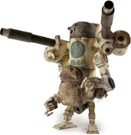 Deep Powder Bertie Mk3 Mode B figure by Ashley Wood, produced by Threea. Front view.
