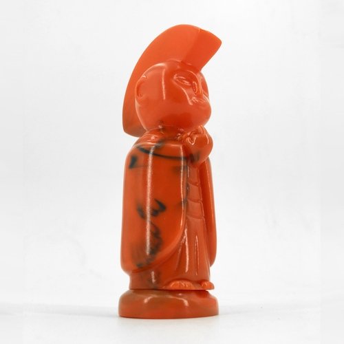 DHARMA BRIGADE JIZO-ANARCHO (ORANGE MARBLED) figure by Toby Dutkiewicz, produced by Devils Head Productions. Front view.