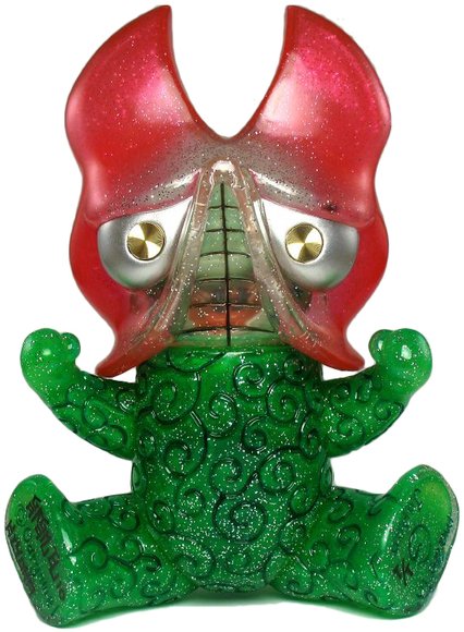 Eaton - Clear Lamé Head, Neon Green figure by Kiyoka Ikeda. Front view.
