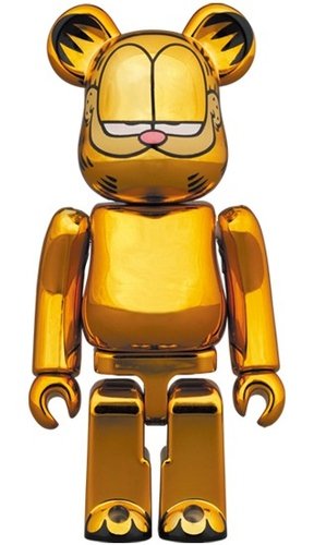 GARFIELD GOLD CHROME Ver. BE@RBRICK 100％ figure, produced by Medicom Toy. Front view.