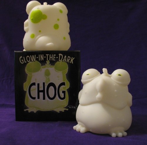 Glow-in-the-Dark Chog figure by John Layman X Rob Guillory, produced by Skeleton Crew Studio Llc. Front view.