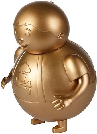 Gold Big Kid figure by Johnny Cupcakes, produced by Johnny Cupcakes. Front view.