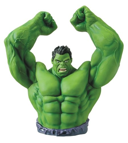 Green Hulk Arms Raised Bust Bank figure, produced by Diamond Select Toys. Front view.
