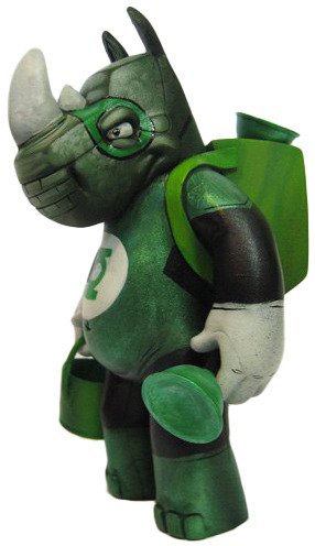 Green Lantern Rumpus figure by Scribe, produced by Cardboard Spaceship. Side view.