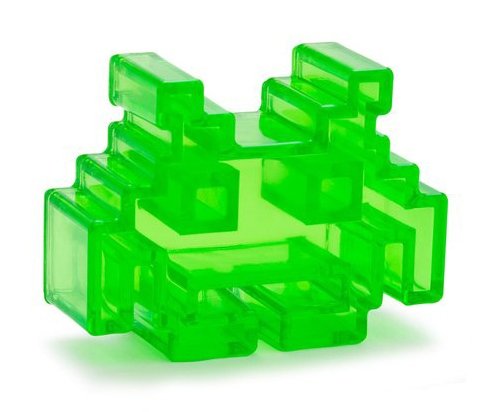 Clear Green Space Invader figure, produced by A Crowded Coop, Llc. Front view.