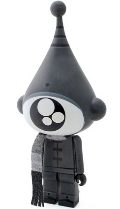 Grey Eyeball Icebot figure by Dalek, produced by Kidrobot. Front view.