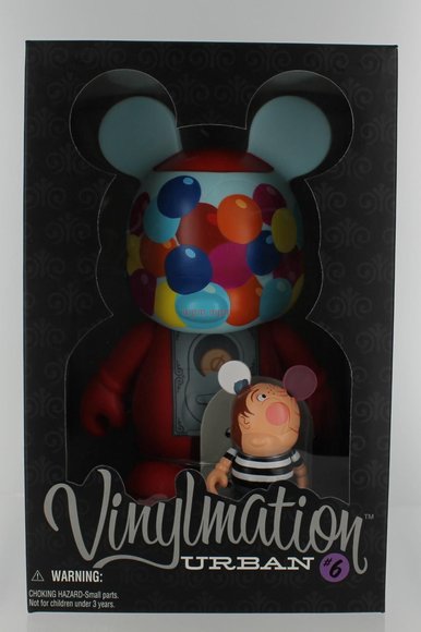 Gumball Machine with Kid figure by Caley Hicks, produced by Disney. Packaging.