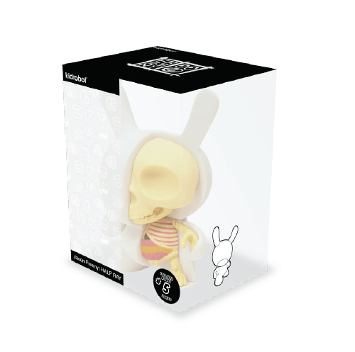 Half Ray Dunny figure by Jason Freeny, produced by Kidrobot. Packaging.