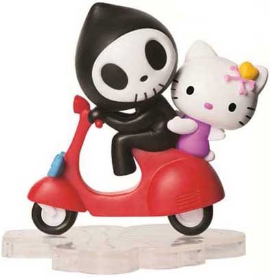 Scooter Ride Kitty figure by Simone Legno (Tokidoki), produced by Sanrio. Front view.
